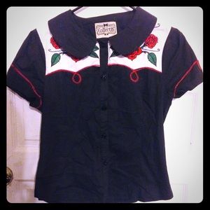 Red Rose Western Rockabilly Babydoll Blouse